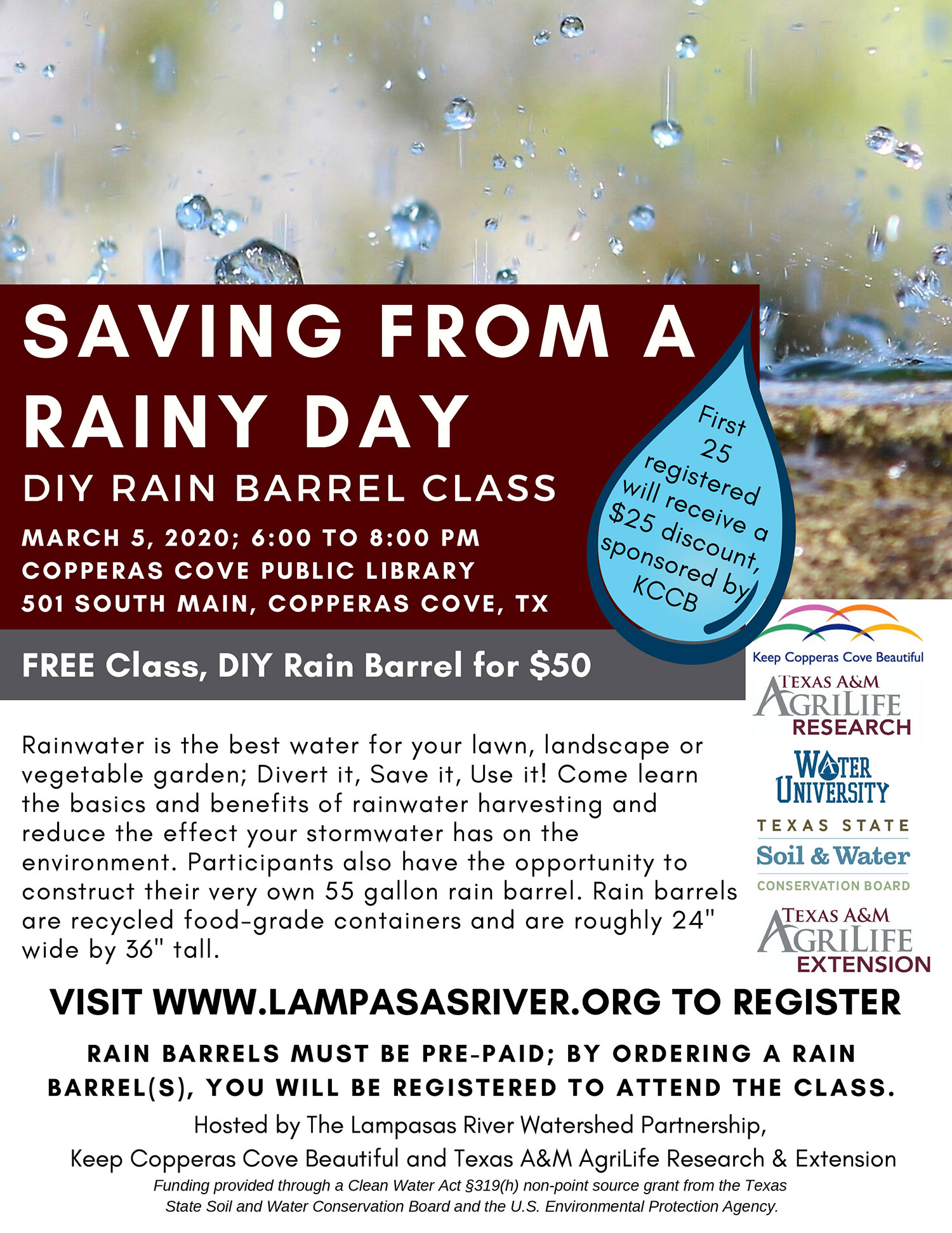 Saving From a Rainy Day DIY Rain Barrel Class Lampasas River